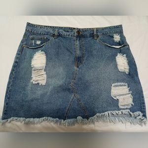 Forever 21 Frayed Denim Mini Skirt 2X